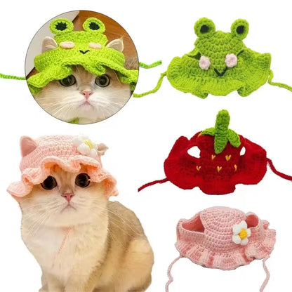 Handcrafted Elastic Woven Cat Hat - Knitted Headwear for Pets, Ideal for Parties and Photo Shoots, Decorative Cat Accessories