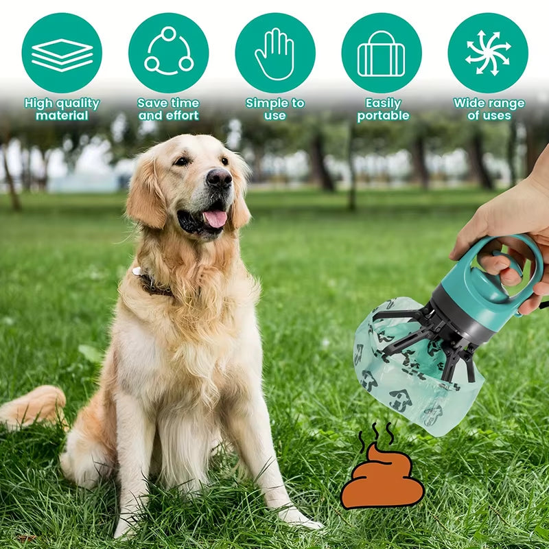 Portable Dog Waste Management Tool with Built-In Garbage Bag and No-Touch Design