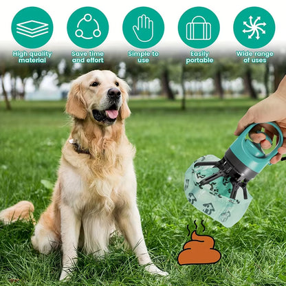 Portable Dog Waste Management Tool with Built-In Garbage Bag and No-Touch Design