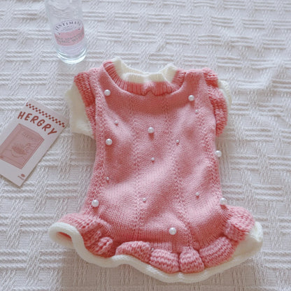 Pink Pearl Curly Sleeveless Sweater for Dogs - Warm Autumn/Winter Pet Apparel