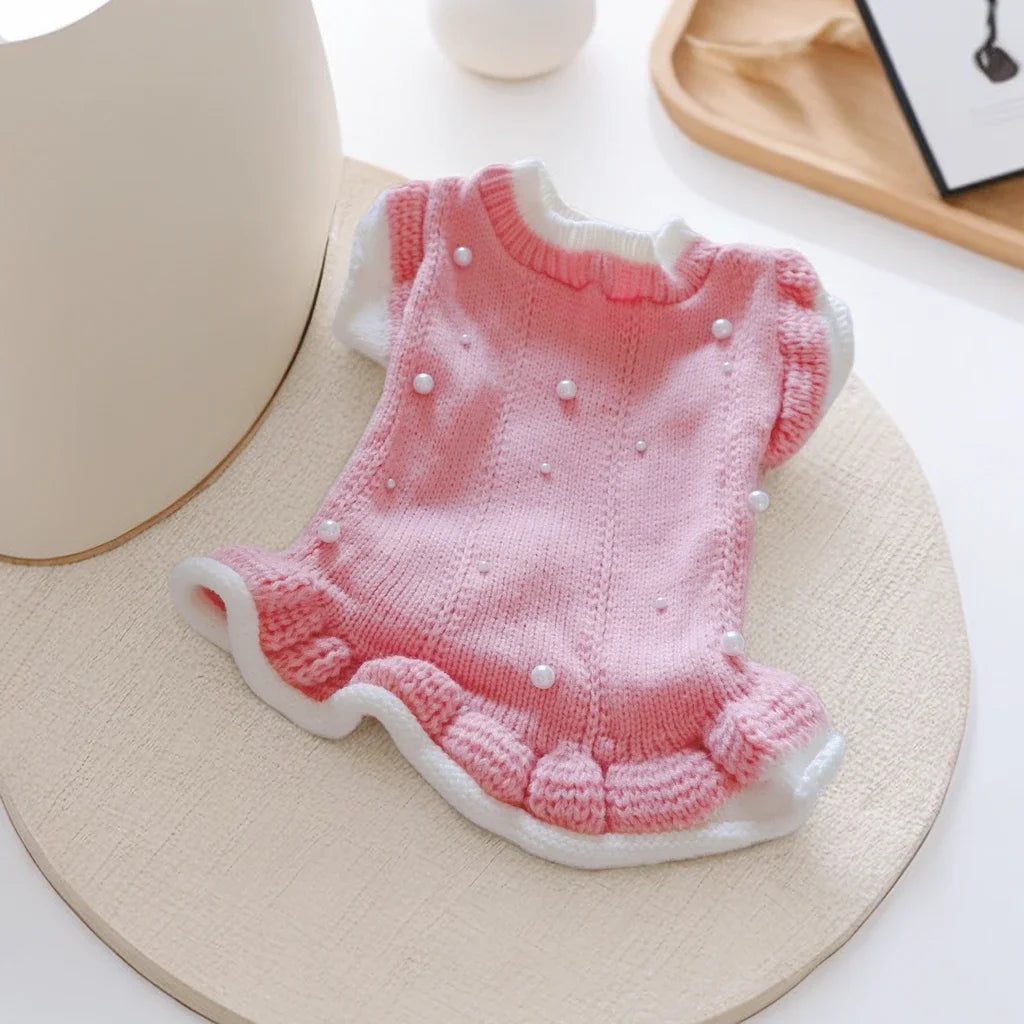 Pink Pearl Curly Sleeveless Sweater for Dogs - Warm Autumn/Winter Pet Apparel