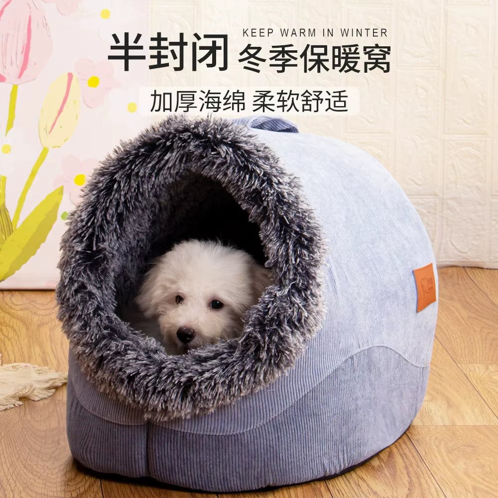 Self-Warming Winter Dog Bed and Cozy Cat Sleeping Tent - Indoor Kennel for Small to Medium Pets