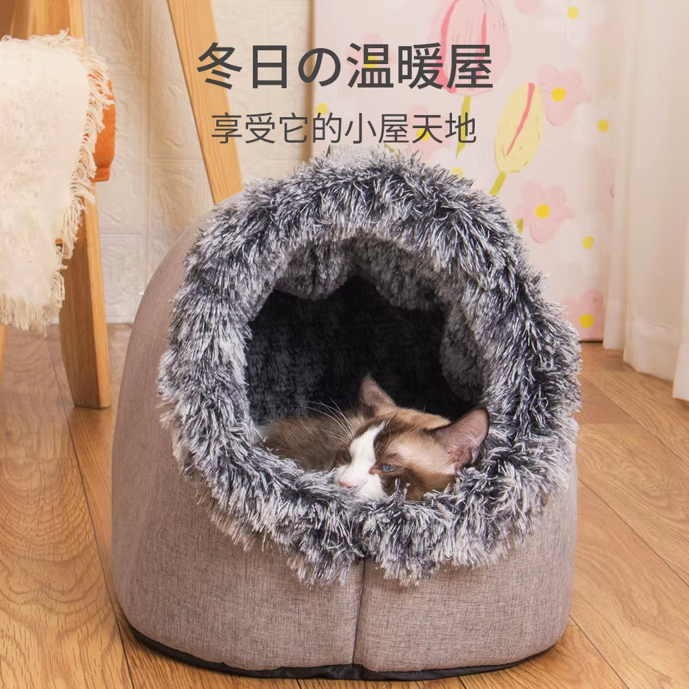 Self-Warming Winter Dog Bed and Cozy Cat Sleeping Tent - Indoor Kennel for Small to Medium Pets