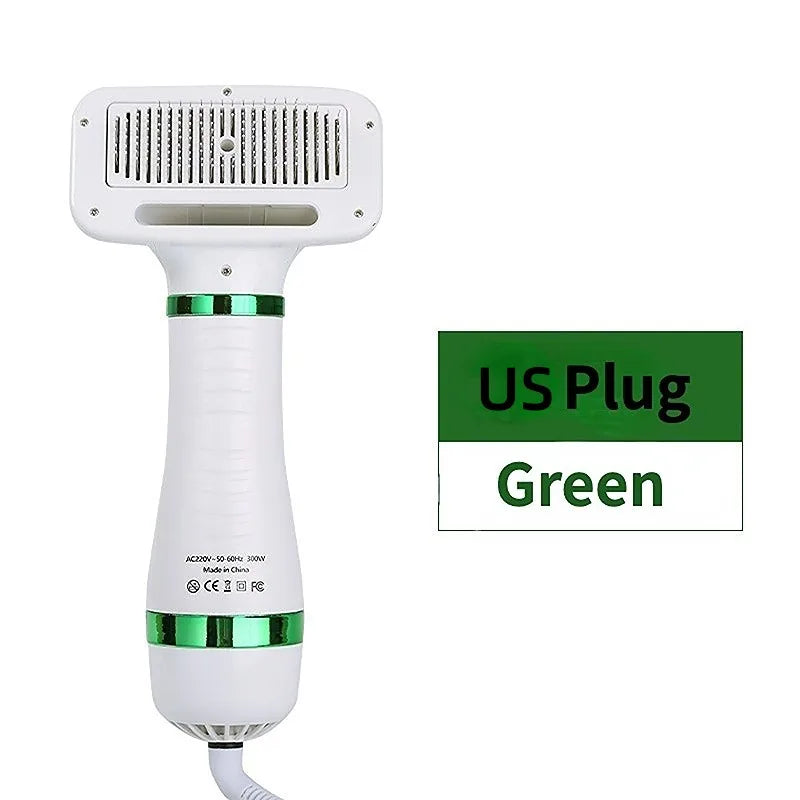 2-in-1 Quiet Pet Dryer and Grooming Brush for Dogs and Cats - Low Noise Temperature Control Hair Blower and Comb Kit