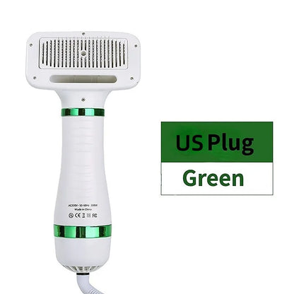 2-in-1 Quiet Pet Dryer and Grooming Brush for Dogs and Cats - Low Noise Temperature Control Hair Blower and Comb Kit