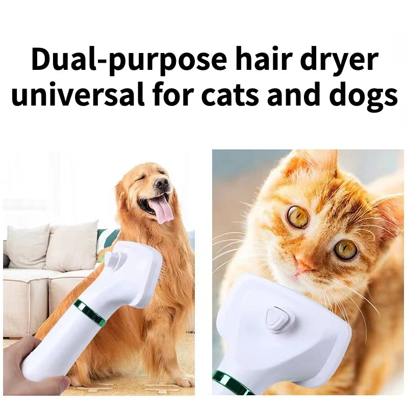 2-in-1 Quiet Pet Dryer and Grooming Brush for Dogs and Cats - Low Noise Temperature Control Hair Blower and Comb Kit