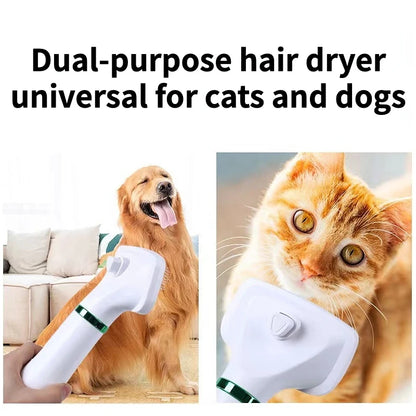 2-in-1 Quiet Pet Dryer and Grooming Brush for Dogs and Cats - Low Noise Temperature Control Hair Blower and Comb Kit