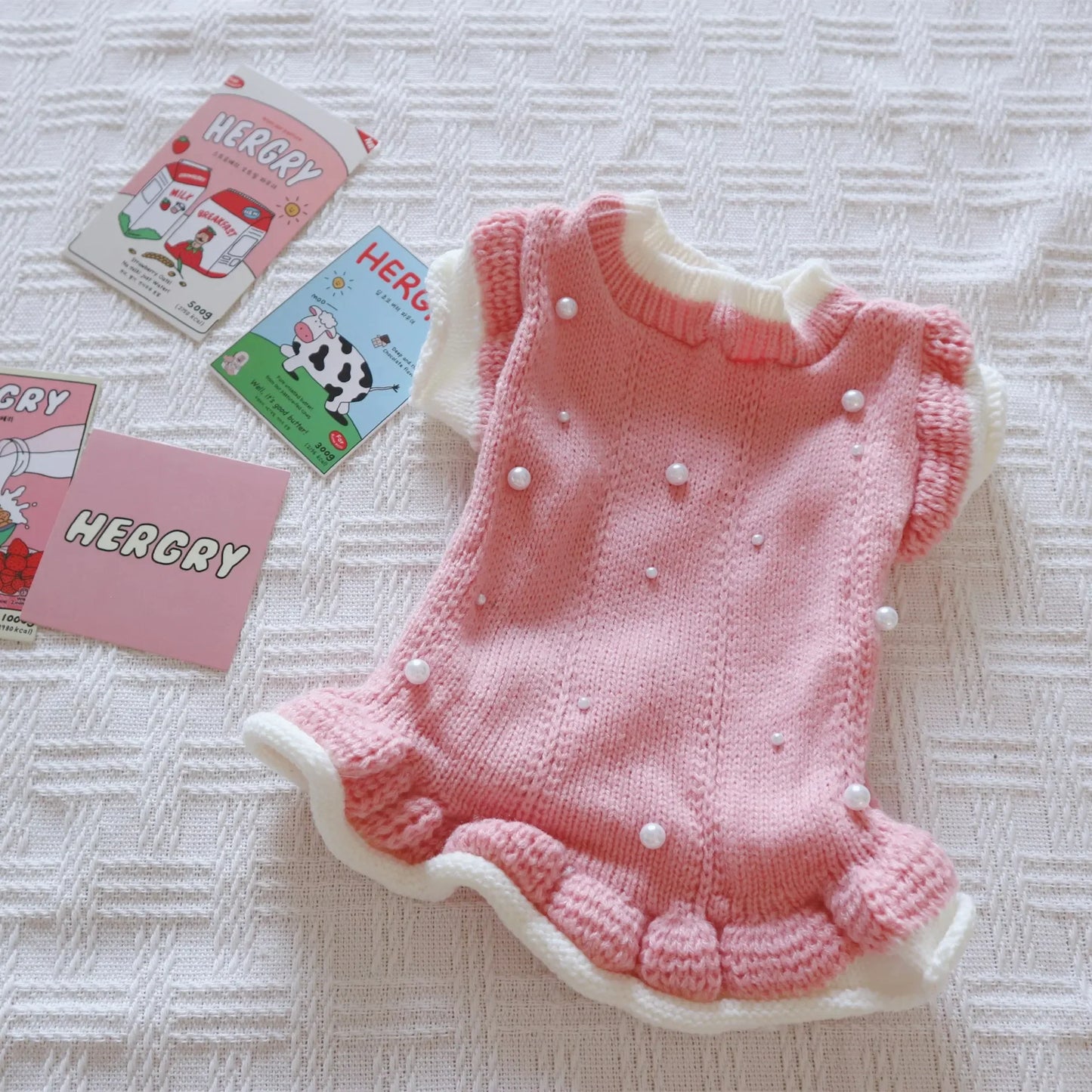 Pink Pearl Curly Sleeveless Sweater for Dogs - Warm Autumn/Winter Pet Apparel