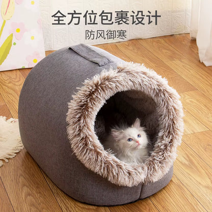 Self-Warming Winter Dog Bed and Cozy Cat Sleeping Tent - Indoor Kennel for Small to Medium Pets