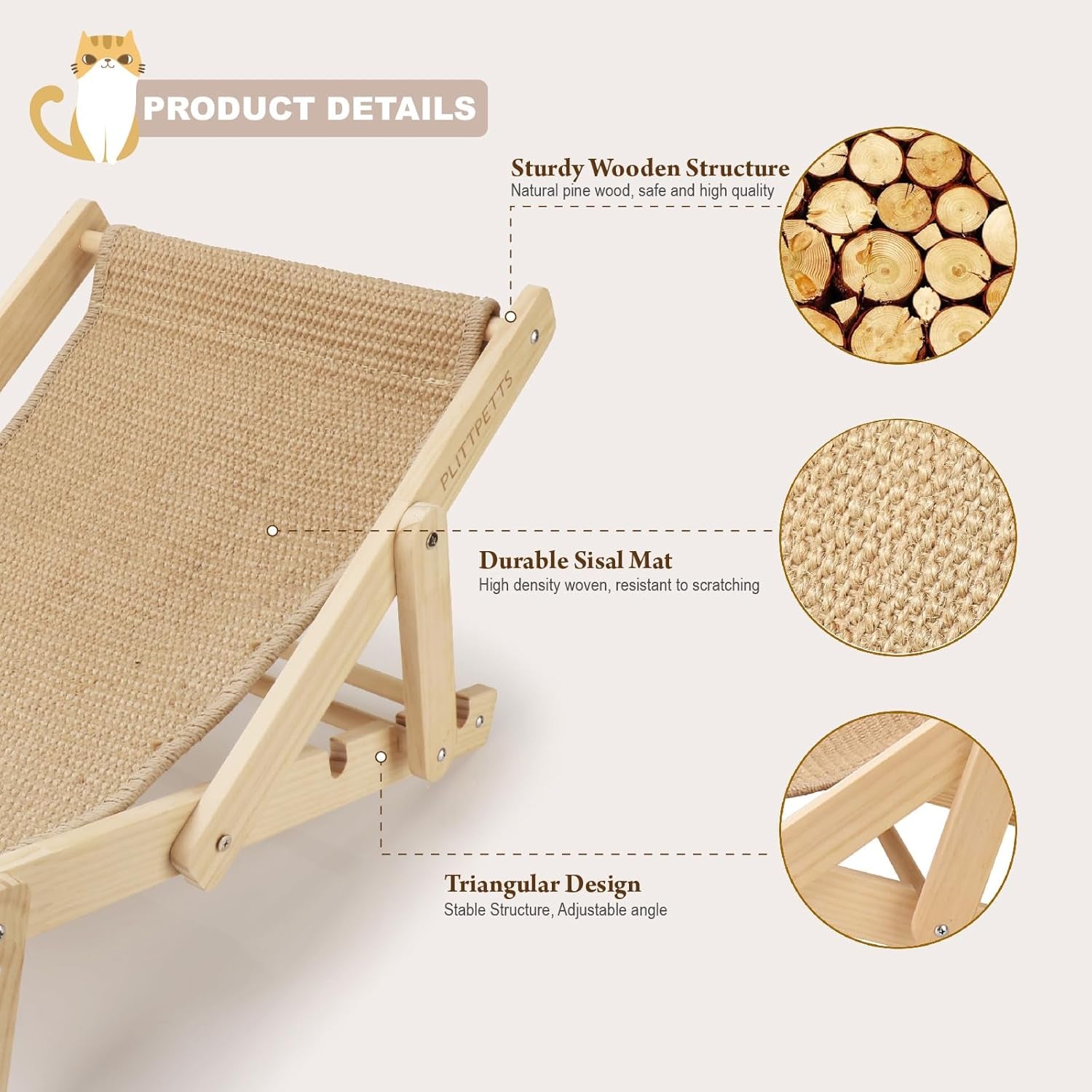 Sisal Cat Scratcher Bed with Adjustable 4-Position Lounge and Hammock, 2-in-1 Natural Lounger Chair for Indoor Cats