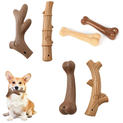 Durable Pine Wood Dog Chew Toy for Dental Care - Interactive Bone-Shaped Puppy Toy