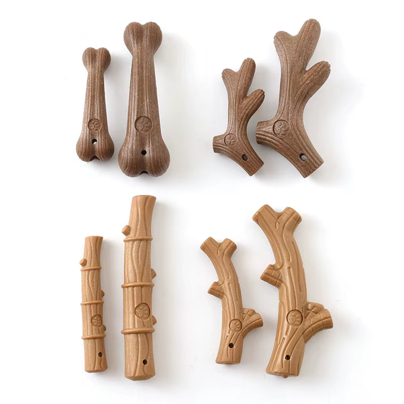 Durable Pine Wood Dog Chew Toy for Dental Care - Interactive Bone-Shaped Puppy Toy