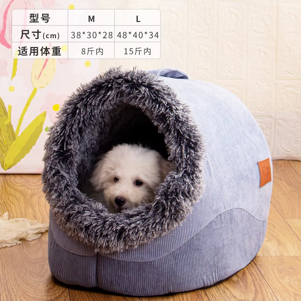 Self-Warming Winter Dog Bed and Cozy Cat Sleeping Tent - Indoor Kennel for Small to Medium Pets