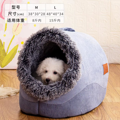 Self-Warming Winter Dog Bed and Cozy Cat Sleeping Tent - Indoor Kennel for Small to Medium Pets