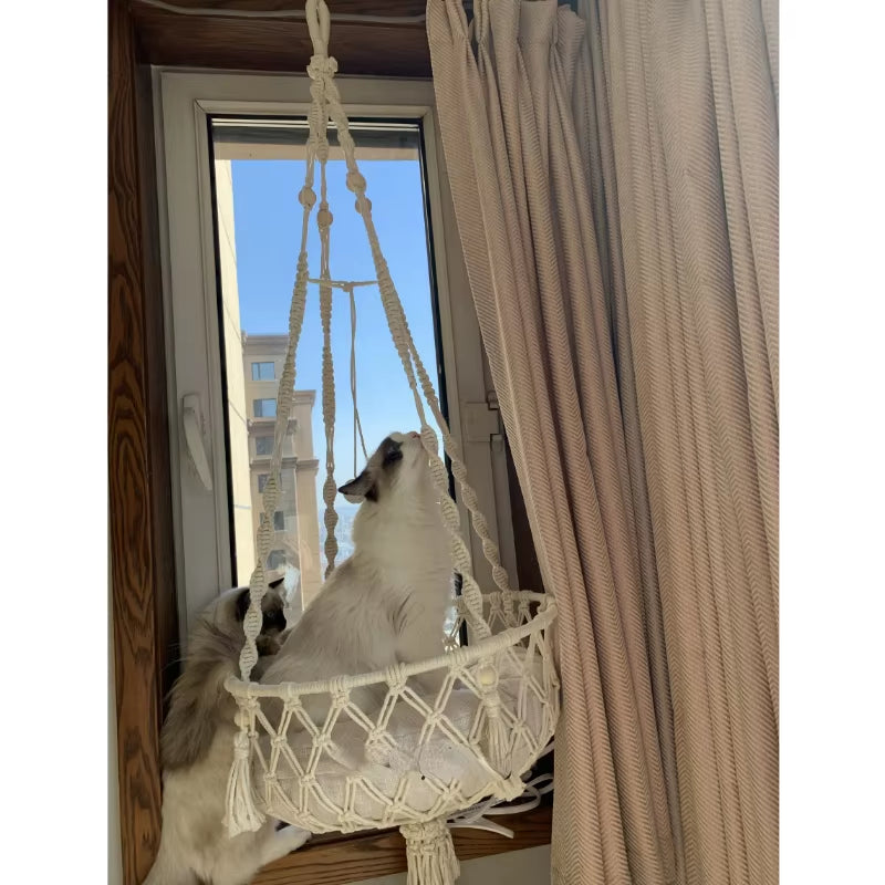 Bohemian Handwoven Macrame Cat Hammock Swing Bed for Home and Bedroom Wall Decoration