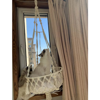 Bohemian Handwoven Macrame Cat Hammock Swing Bed for Home and Bedroom Wall Decoration