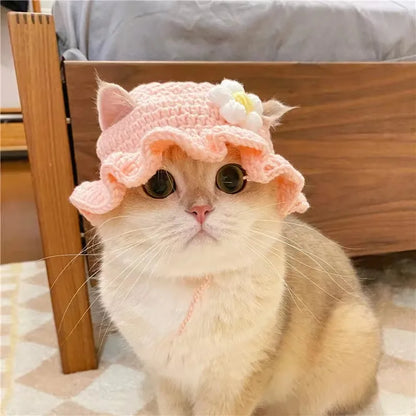 Handcrafted Elastic Woven Cat Hat - Knitted Headwear for Pets, Ideal for Parties and Photo Shoots, Decorative Cat Accessories