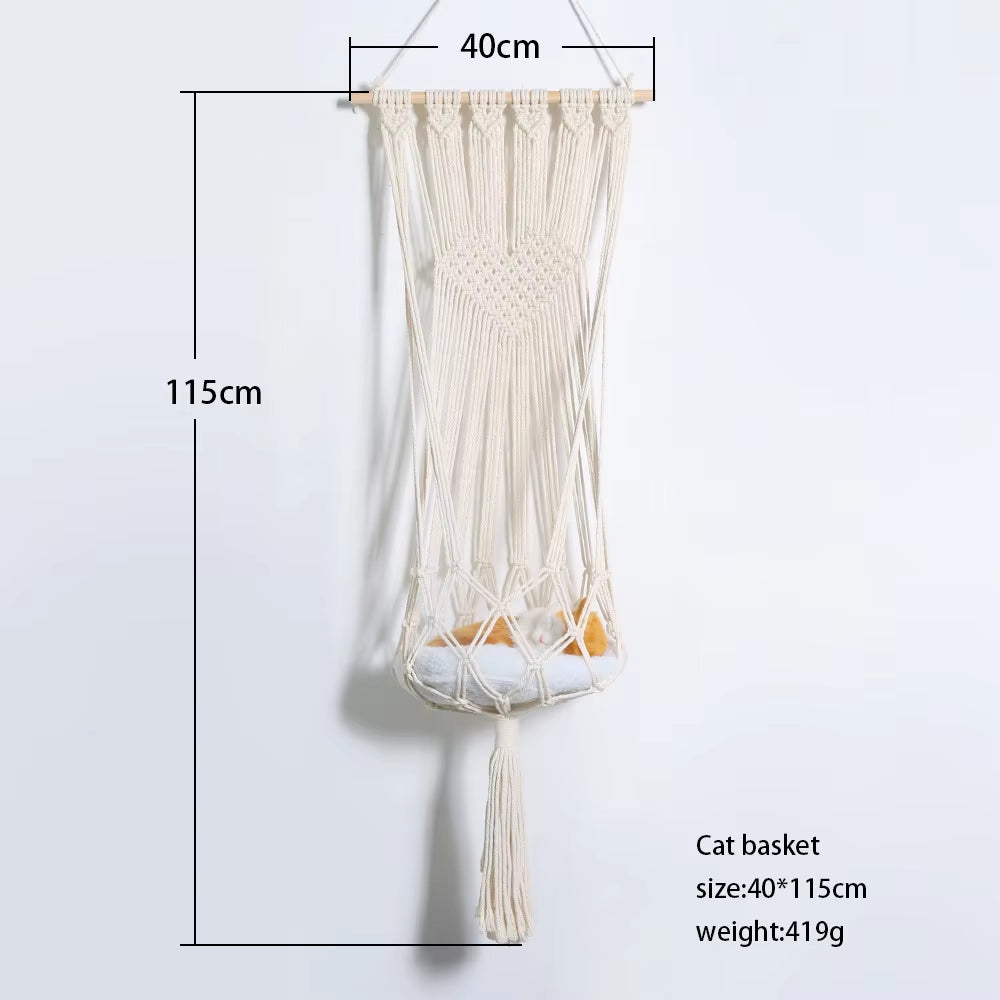 Bohemian Handwoven Macrame Cat Hammock Swing Bed for Home and Bedroom Wall Decoration