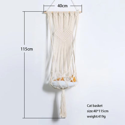Bohemian Handwoven Macrame Cat Hammock Swing Bed for Home and Bedroom Wall Decoration