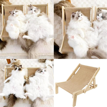 Sisal Cat Scratcher Bed with Adjustable 4-Position Lounge and Hammock, 2-in-1 Natural Lounger Chair for Indoor Cats
