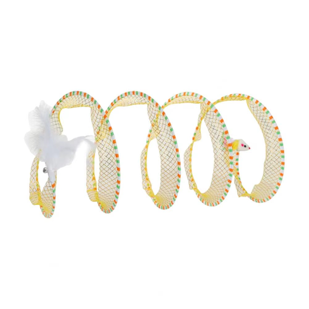 Interactive Foldable Cat Tunnel Toy with Plush and Feather Elements for Hunting and Decompression, 65x30 cm