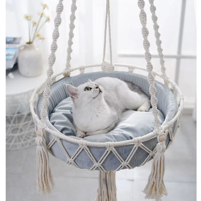 Bohemian Handwoven Macrame Cat Hammock Swing Bed for Home and Bedroom Wall Decoration
