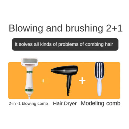 2-in-1 Quiet Pet Dryer and Grooming Brush for Dogs and Cats - Low Noise Temperature Control Hair Blower and Comb Kit