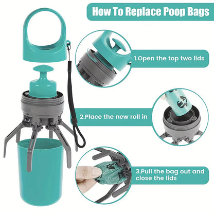 Portable Dog Waste Management Tool with Built-In Garbage Bag and No-Touch Design