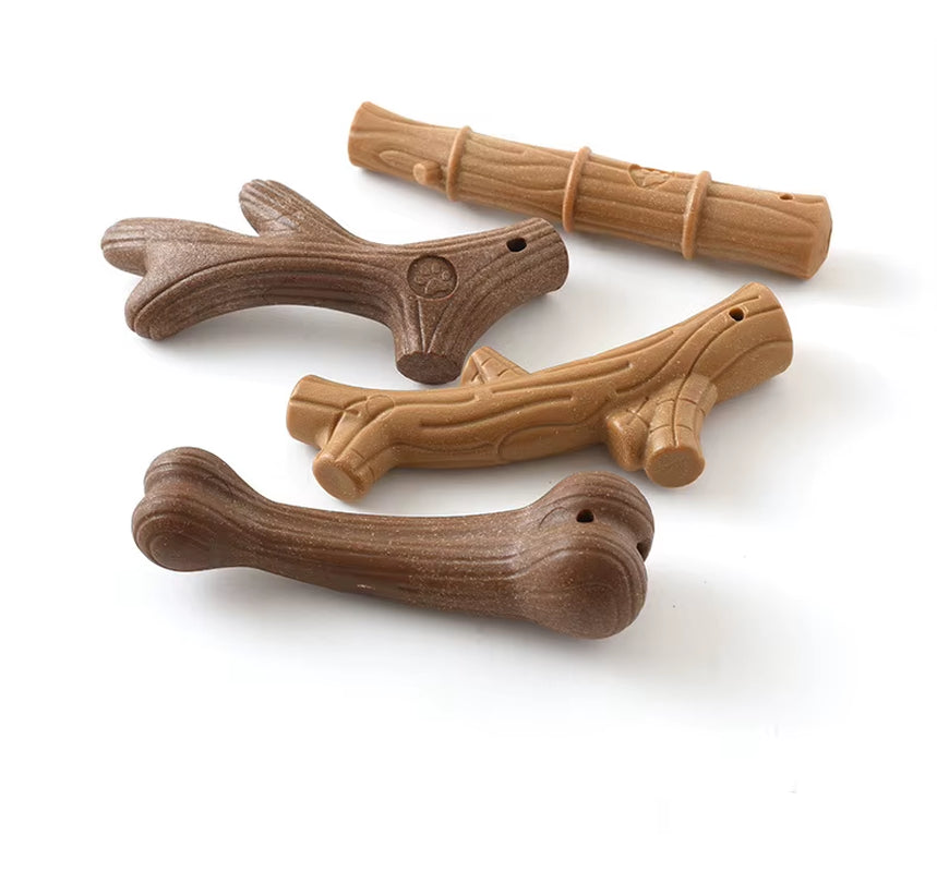 Durable Pine Wood Dog Chew Toy for Dental Care - Interactive Bone-Shaped Puppy Toy