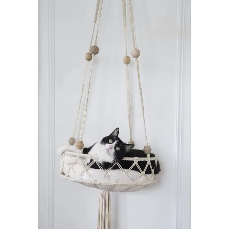 Bohemian Handwoven Macrame Cat Hammock Swing Bed for Home and Bedroom Wall Decoration