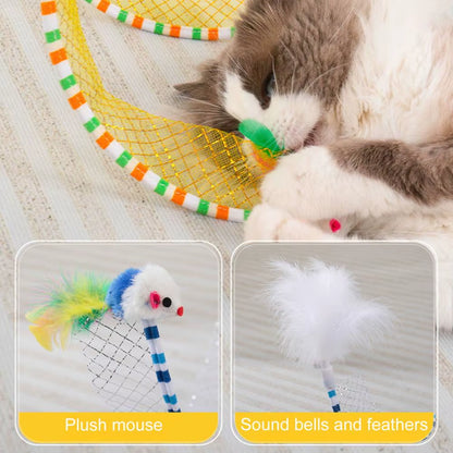 Interactive Foldable Cat Tunnel Toy with Plush and Feather Elements for Hunting and Decompression, 65x30 cm