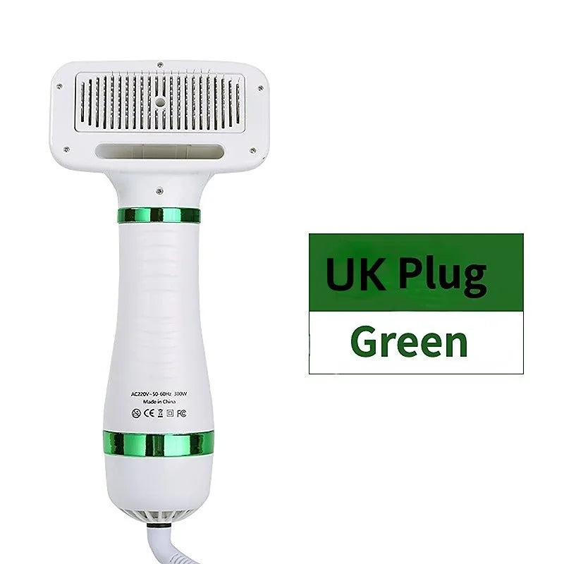 2-in-1 Quiet Pet Dryer and Grooming Brush for Dogs and Cats - Low Noise Temperature Control Hair Blower and Comb Kit