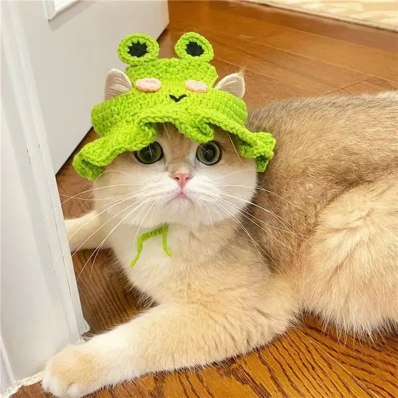 Handcrafted Elastic Woven Cat Hat - Knitted Headwear for Pets, Ideal for Parties and Photo Shoots, Decorative Cat Accessories