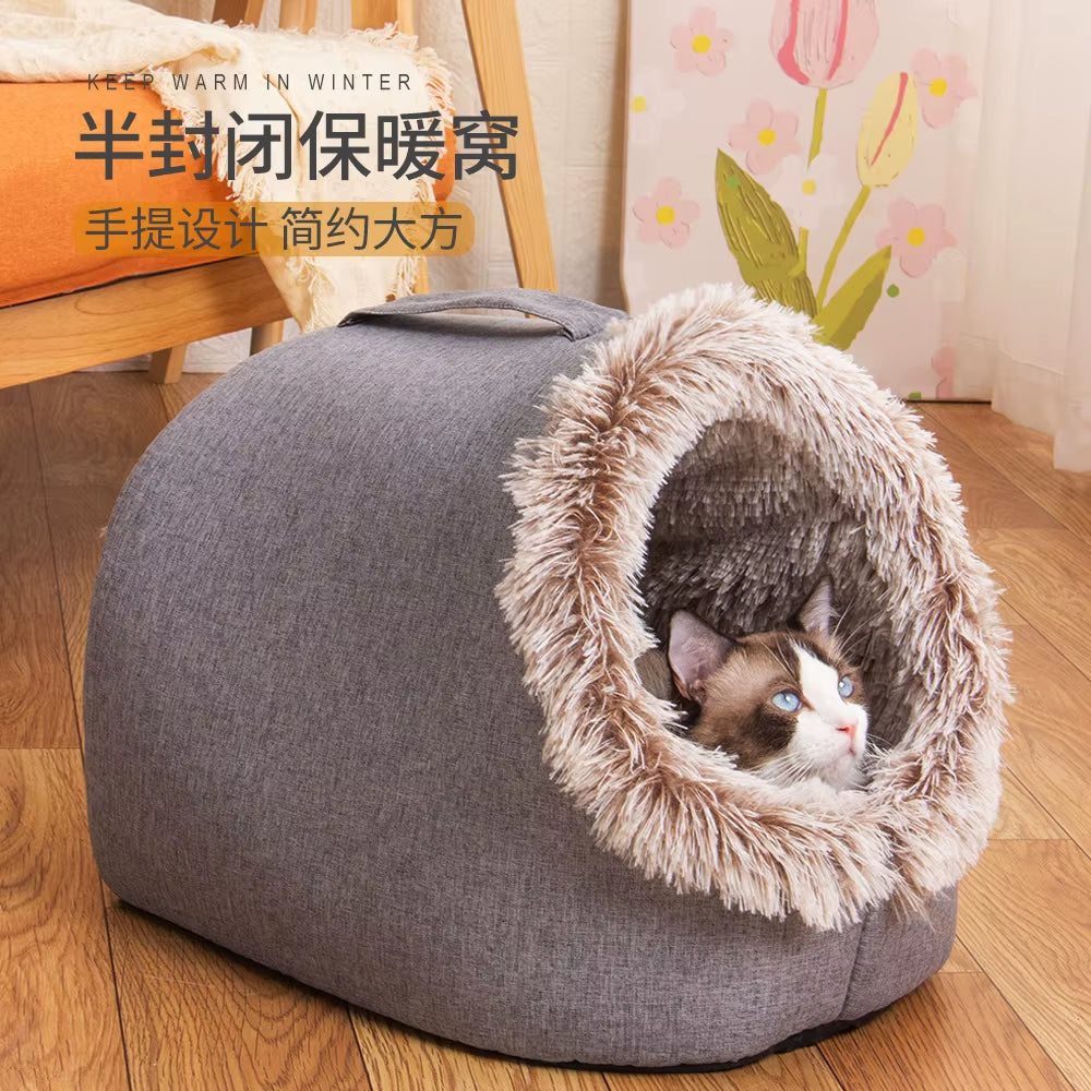 Self-Warming Winter Dog Bed and Cozy Cat Sleeping Tent - Indoor Kennel for Small to Medium Pets
