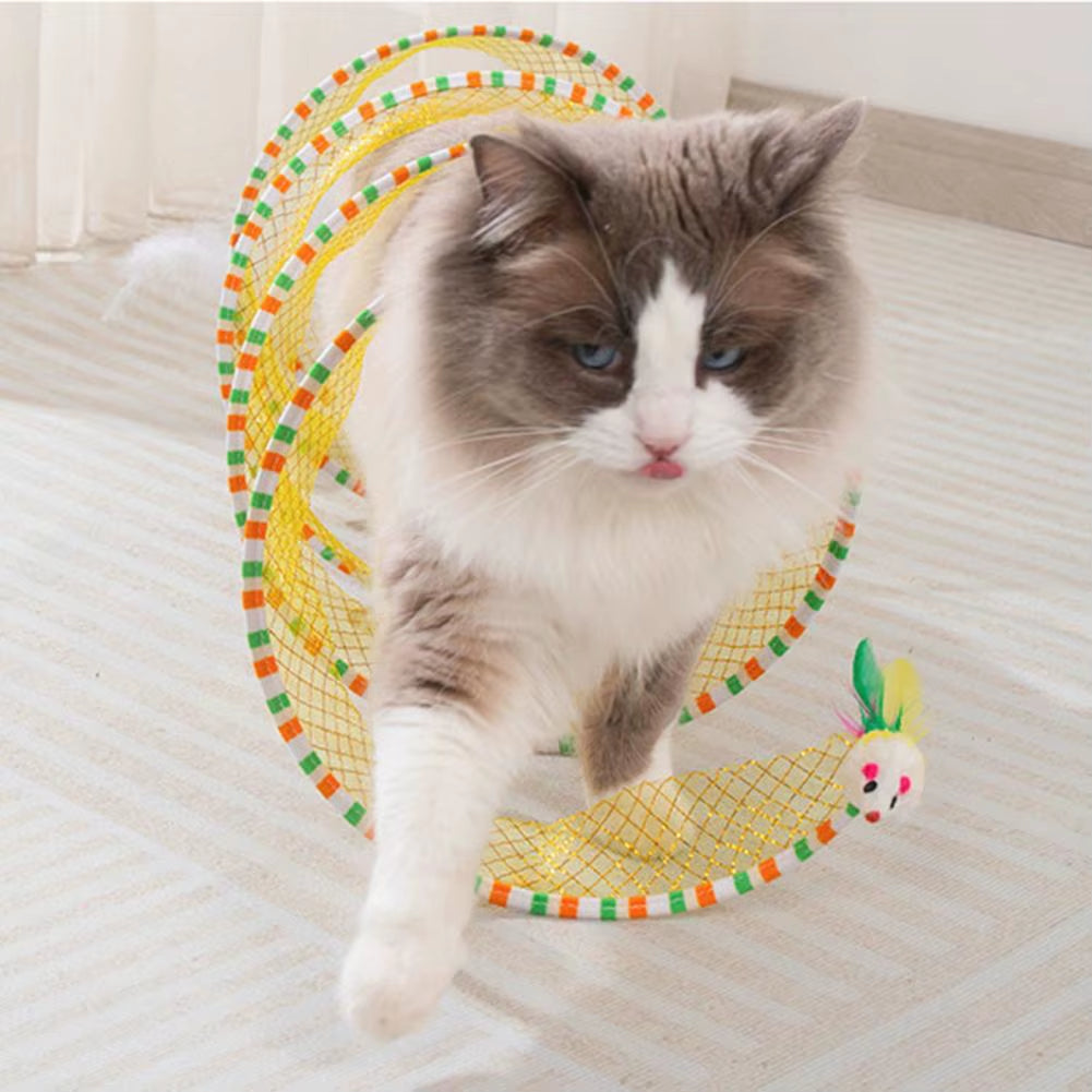 Interactive Foldable Cat Tunnel Toy with Plush and Feather Elements for Hunting and Decompression, 65x30 cm