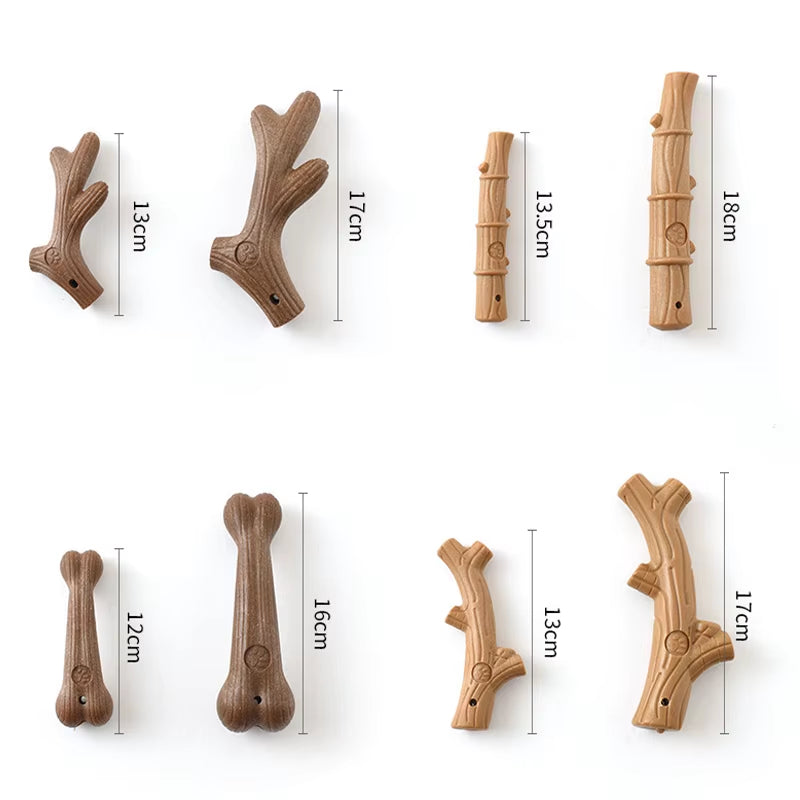 Durable Pine Wood Dog Chew Toy for Dental Care - Interactive Bone-Shaped Puppy Toy