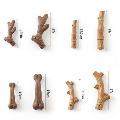Durable Pine Wood Dog Chew Toy for Dental Care - Interactive Bone-Shaped Puppy Toy