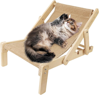 Sisal Cat Scratcher Bed with Adjustable 4-Position Lounge and Hammock, 2-in-1 Natural Lounger Chair for Indoor Cats