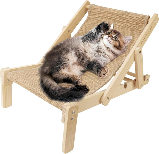 Sisal Cat Scratcher Bed with Adjustable 4-Position Lounge and Hammock, 2-in-1 Natural Lounger Chair for Indoor Cats