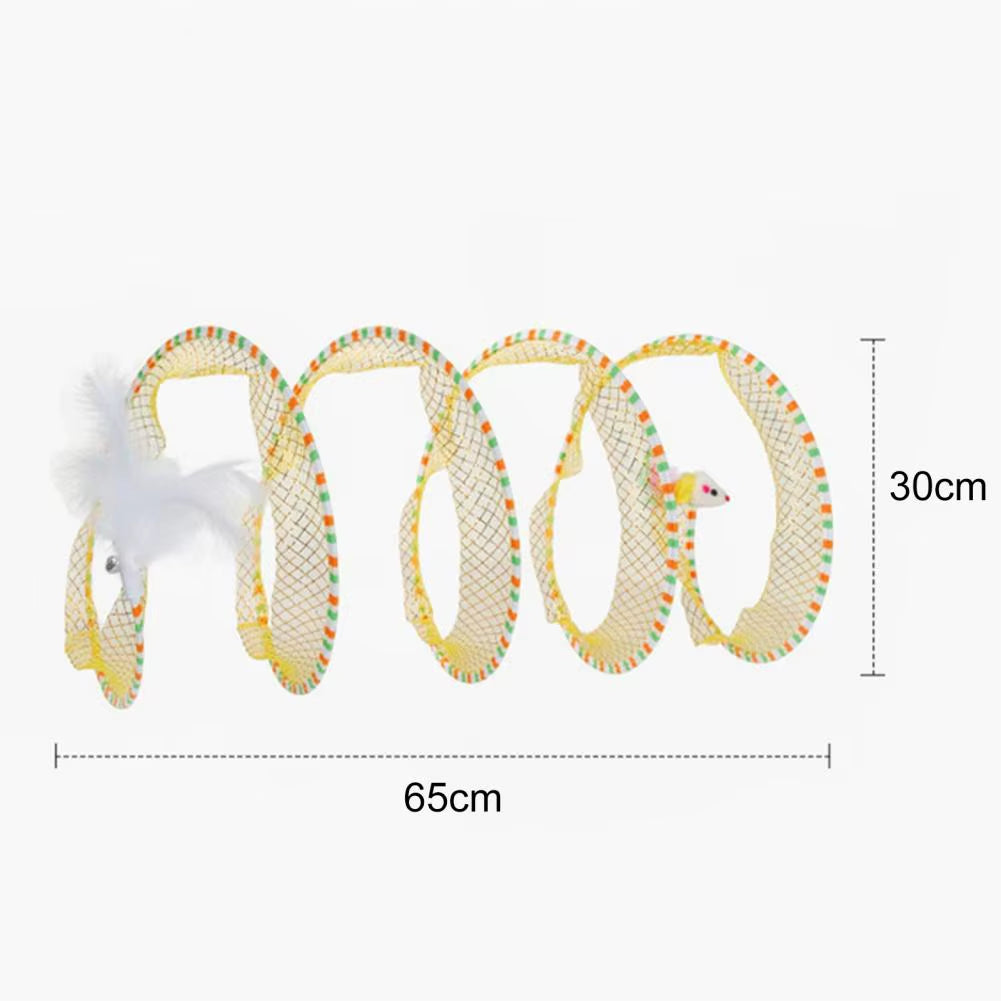 Interactive Foldable Cat Tunnel Toy with Plush and Feather Elements for Hunting and Decompression, 65x30 cm