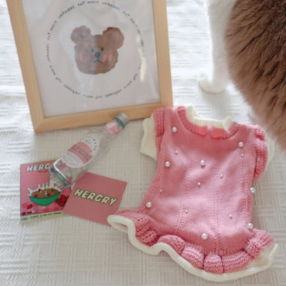 Pink Pearl Curly Sleeveless Sweater for Dogs - Warm Autumn/Winter Pet Apparel