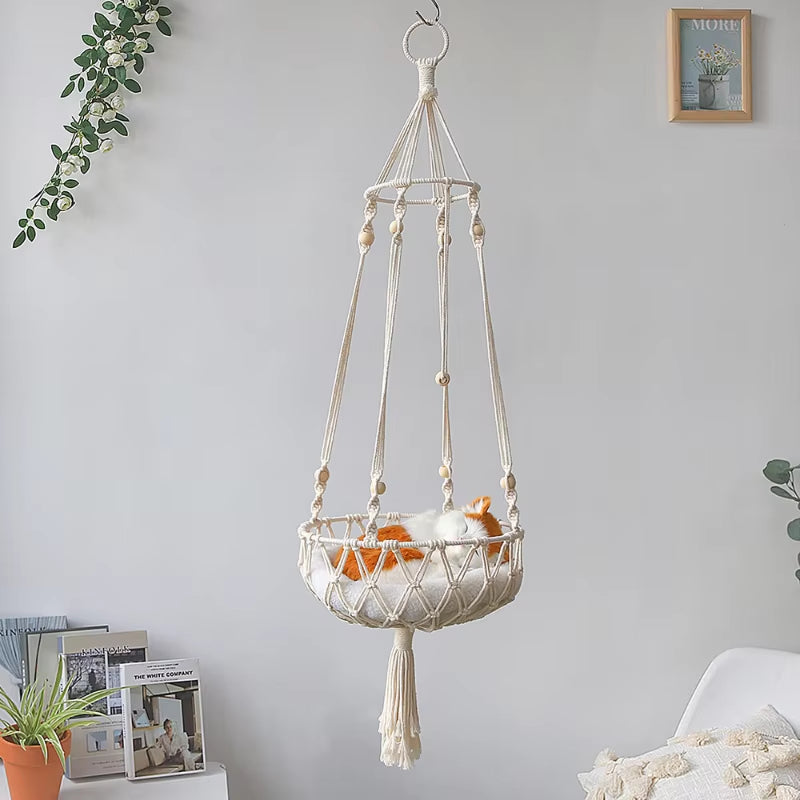 Bohemian Handwoven Macrame Cat Hammock Swing Bed for Home and Bedroom Wall Decoration